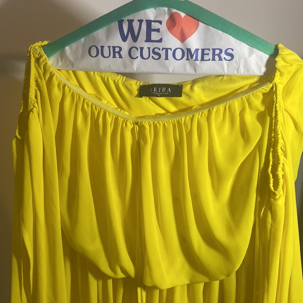Yellow Akita Romper- off the shoulder bell sleeves